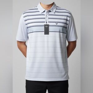 Callaway Men's Polo with Navy and Light Gray Stripes